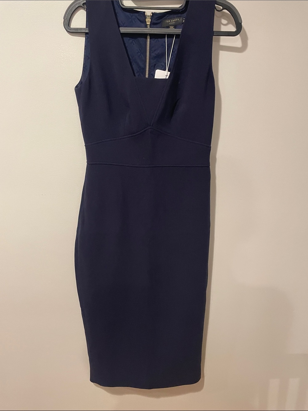 Ted Baker Dark Navy Sleeveless V-Neck Sheath Dress
